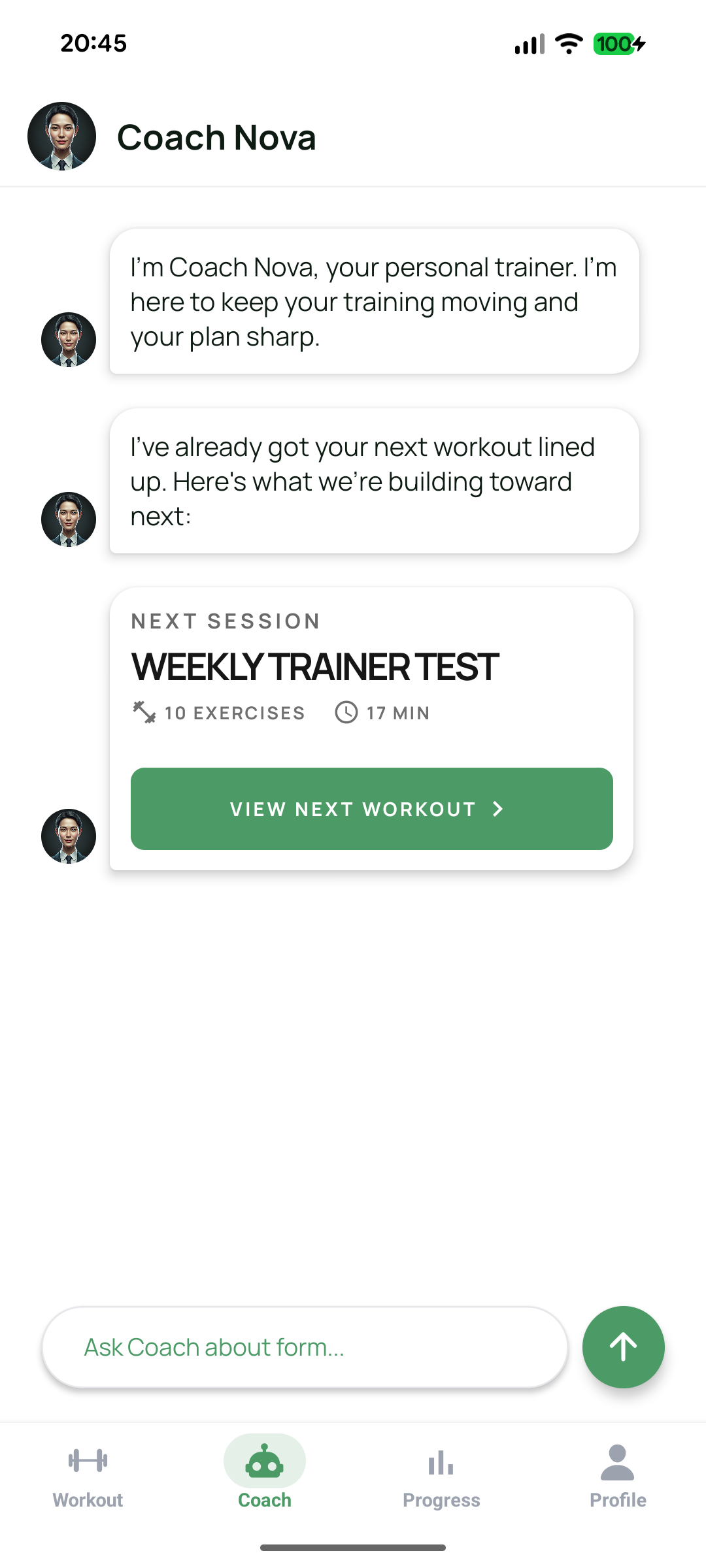 AI personal trainer chat with Coach Nova